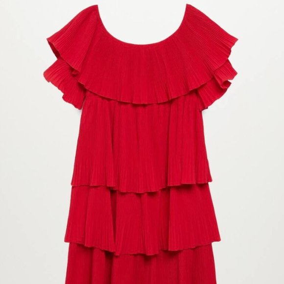 Mango Pleated Red Ruffle Dress - Picture 3 of 8